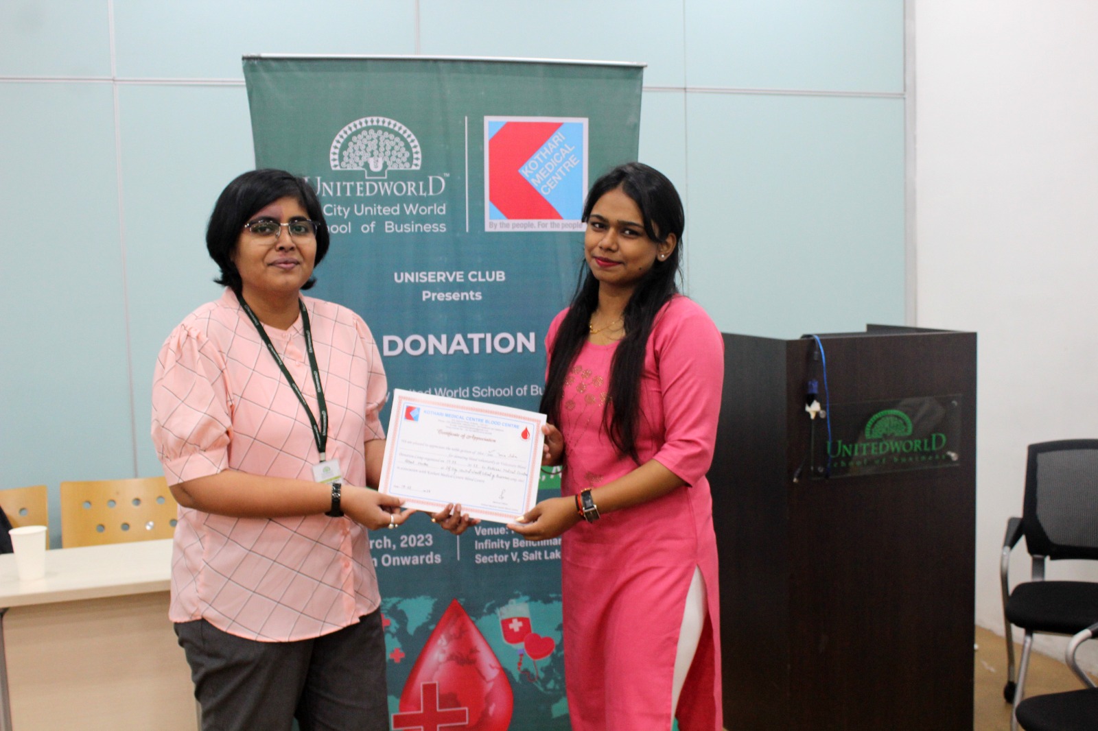 Student certificate at Blood Donation Camp 2023